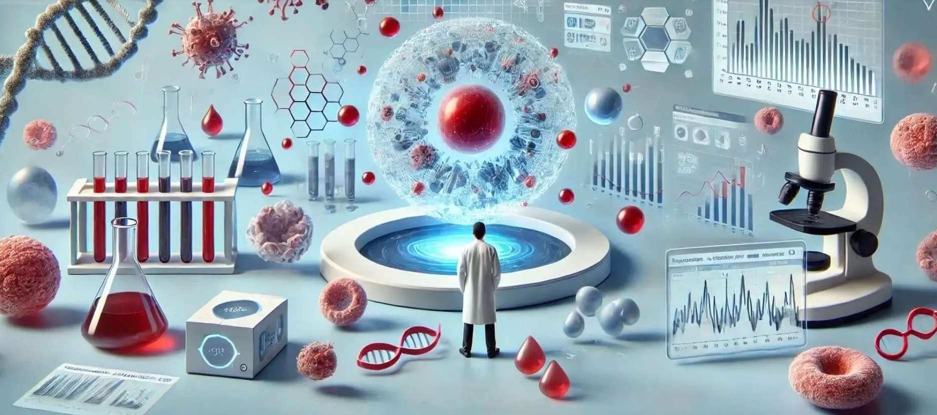 La proteómica permite analizar miles de proteínas en muestras biológicas como la sangre o el humor acuoso, facilitando la identificación de biomarcadores clave para el diagnóstico temprano y personalizado de enfermedades crónicas. Ilustración artística: Muy Interesante / DALL-E.